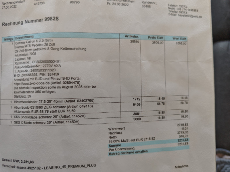 Conway e Bike wie neu