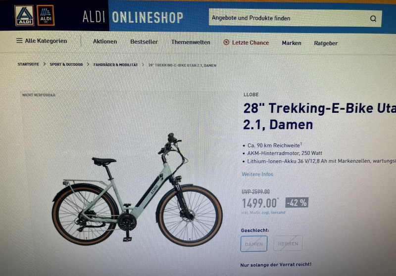 Trekking E-Bike LLobe Utah 2.1 Lady! Deutscher Hersteller! UVP 2599,- €! Originalverpackt im Karton!